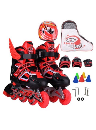 Buy Adjustable LED Inline Roller Skates With Protective Gears And Accessories 28cm in Saudi Arabia