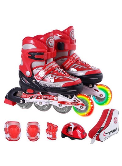 Buy Adjustable LED Wheels Inline Rollerskates With Protective Gears And Case 39cm in Saudi Arabia