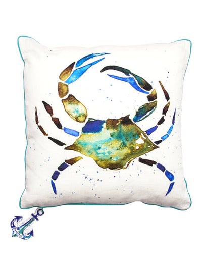 Buy Anemoss Crab Printed Throw Pillow White/Green/Blue 40x40cm in UAE