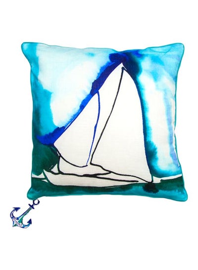 Buy Anemoss Sail Printed Throw Pillow White/Green/Blue 40x40cm in UAE