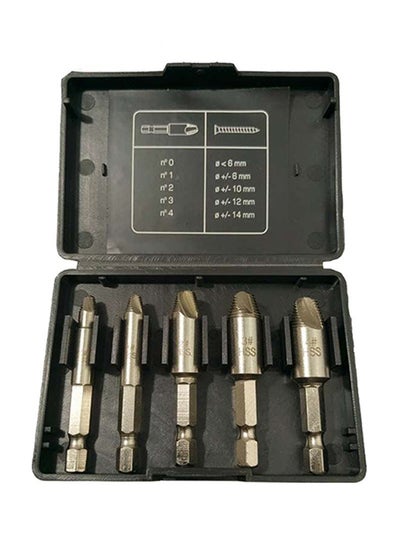 Buy 5-Piece Screw Extractor Drill Bit Silver/Black 9.5cm in Saudi Arabia