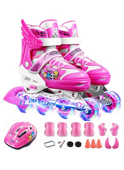 Buy Tri Line Adjustable Roller Skates With Protective Gears And Accessories 29cm in Saudi Arabia