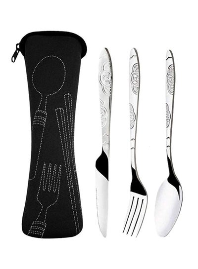 Buy 4-Piece Portable Cutlery Set With Case Black/Silver in UAE