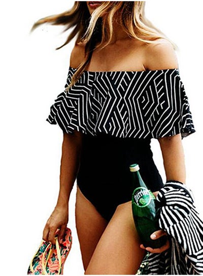 Buy Zig-Zag Lines Print One-Piece Swimsuit Black in UAE