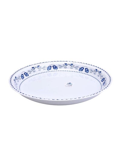 Buy Melamine Round Plate White/Blue 44cm in Saudi Arabia