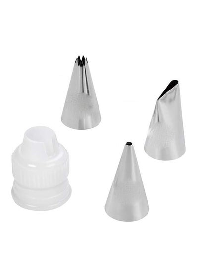 Buy 4-Piece Decorating Tip And Coupler Set Silver/White Standard Coupler,Round Tip-3,Open Star Tip-18, Petal Tip-104 in UAE
