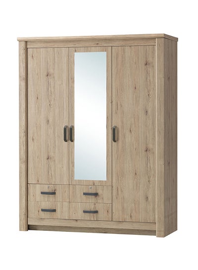 Buy Braxton 3-Door Wardrobe With Mirror Light Brown/Silver 172x219x60cm in UAE