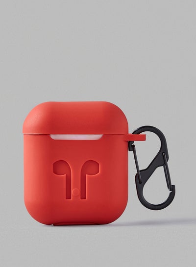 Buy Protective Silicone Case Cover For AirPods With Carabiner Red in Saudi Arabia