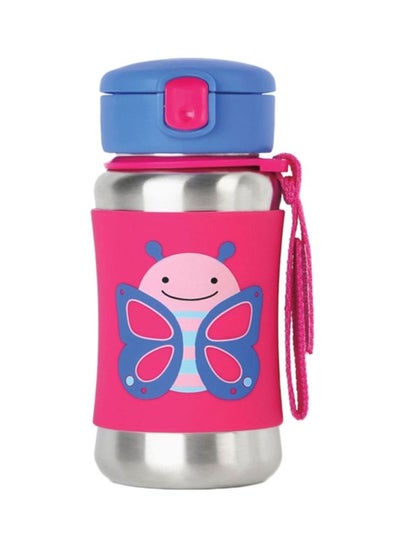 Buy Butterfly Print Stainless Steel Straw Bottle - Multicolour in UAE