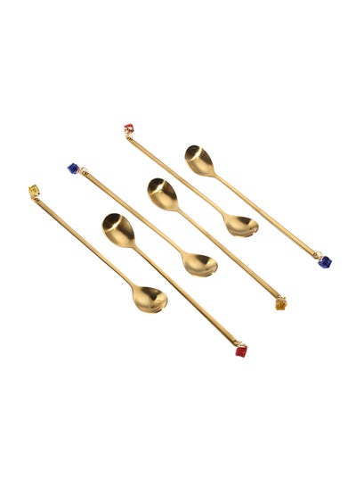 Buy 6-Piece Stainless Steel Coffee Spoon Set Gold in UAE