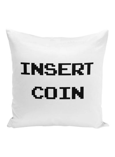 Buy Insert Coin Printed Decorative Pillow White/Black 16x16inch in UAE