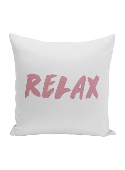 Buy Relax Printed Decorative Pillow White/Pink 16x16inch in UAE