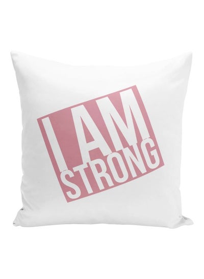 Buy I Am Strong Quoted Decorative Pillow White/Pink 16x16inch in UAE