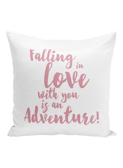 اشتري Falling In Love Quote Printed Decorative Throw Pillow White/Pink 16x16inch في الامارات