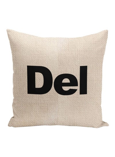 Buy Del Printed Decorative Square Pillow Beige/Black 16x16inch in UAE