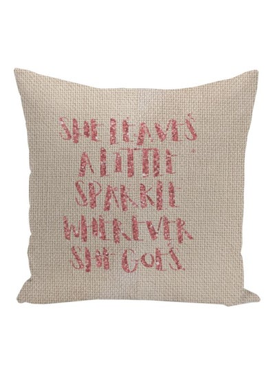 اشتري She Leaves Little Sparkle Quote Printed Decorative Pillow Beige/Rose Gold 16x16بوصة في الامارات