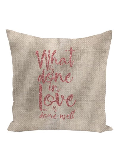 Buy Love Quote Printed Decorative Pillow Beige/Pink 16x16inch in UAE