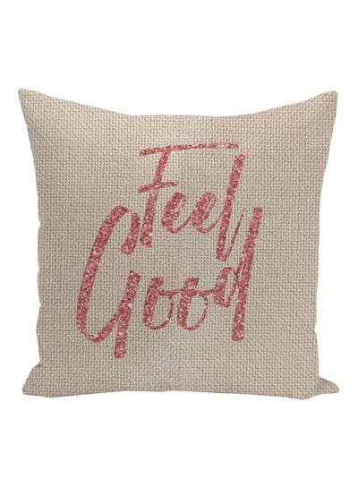 Buy Feel Good Printed Decorative Pillow Beige/Pink 16x16inch in UAE