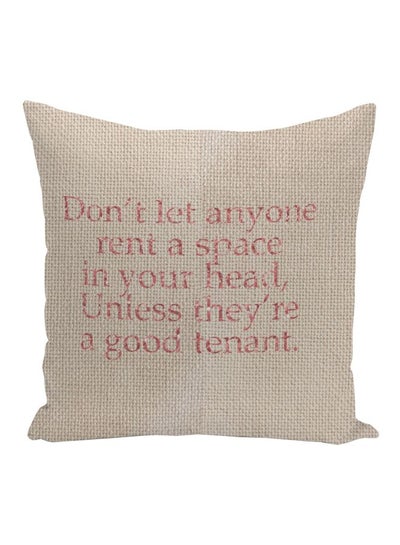 Buy Good Tenant Quote Printed Decorative Pillow Beige/Pink 16x16inch in UAE