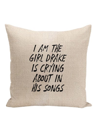 Buy Girl Drake Crying Quote Printed Decorative Pillow Beige/Black 16x16inch in UAE