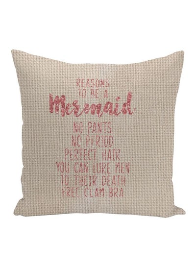 Buy Mermaid Quote Printed Decorative Pillow Beige/Rose Gold 16x16inch in UAE