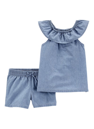 Buy Infant Girls Ruched Ruffle Top & Shorts Set Denim in Saudi Arabia