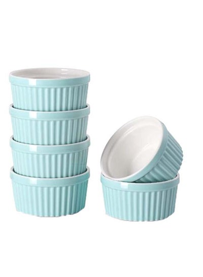 Buy 6-Piece Classic Souffle Dish Ramekin Set Blue/White 8 x 8centimeter in UAE