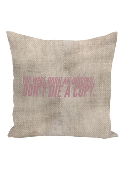 اشتري Quote Printed Decorative Pillow Beige/Pink 16x16inch في الامارات