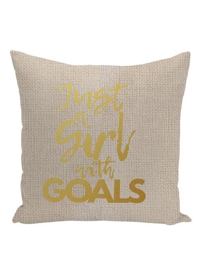 اشتري Quote Printed Decorative Pillow Beige/Gold 16x16inch في الامارات