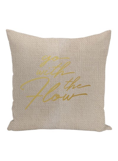 اشتري Go With The Flow Printed Decorative Pillow Beige/Gold 16x16inch في الامارات