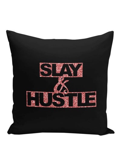 اشتري وسادة زينة مطبوع عليها عبارة "Slay And Hustle". أسود/وردي 16x16بوصة في السعودية