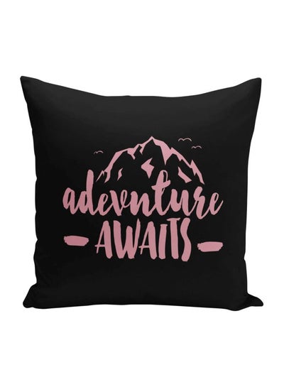 Buy Adventure Awaits Printed Decorative Pillow Black/Pink 16x16inch in Saudi Arabia