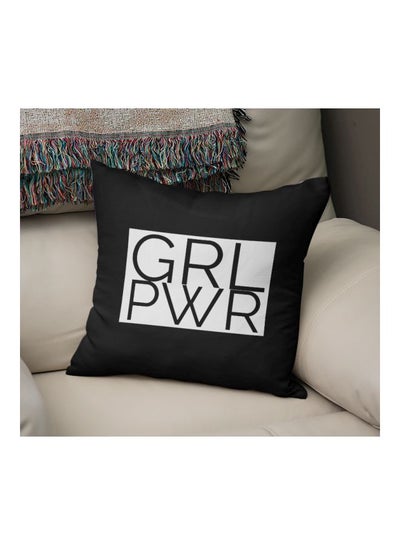 Buy Girl Power Printed Decorative Pillow Black/White 16x16inch in Saudi Arabia