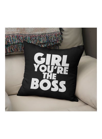 اشتري وسادة زينة بطبعة عبارة "Girl You Are The Boss" أسود/ أبيض 16x16بوصة في السعودية