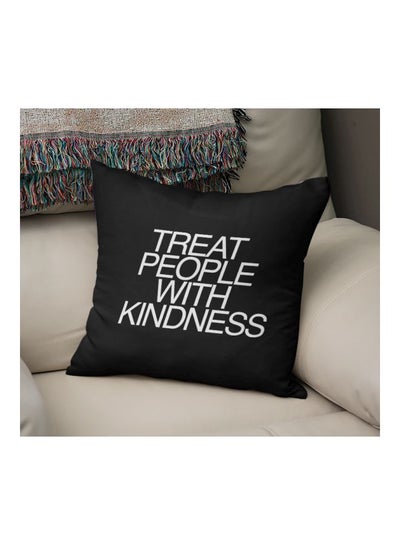 اشتري وسادة زينة مطبوع عليها عبارة "Treat People With Kindness" أسود/ لؤلؤي/ أبيض 16x16بوصة في السعودية