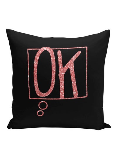 Buy Ok Printed Decorative Pillow Black/Pink 16x16inch in Saudi Arabia