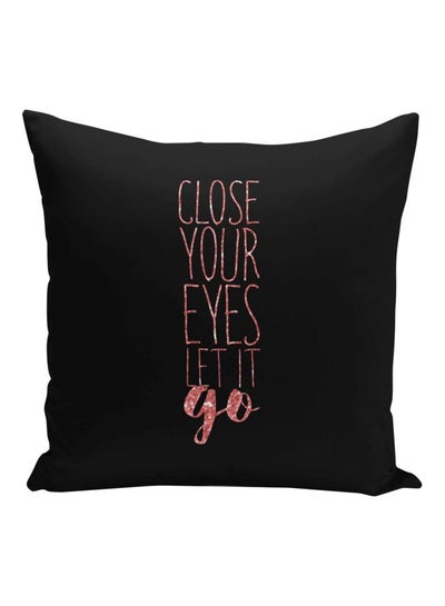 Buy Let It Go Printed Decorative Pillow Black/Pink 16x16inch in UAE