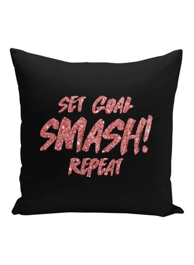 Buy Set Goal Smash! Printed Decorative Pillow Black/Pink 16x16inch in UAE