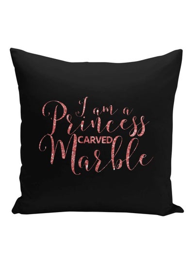 Buy I Am Princess Carved Marble Printed Decorative Pillow Black/Pink 16x16inch in Saudi Arabia