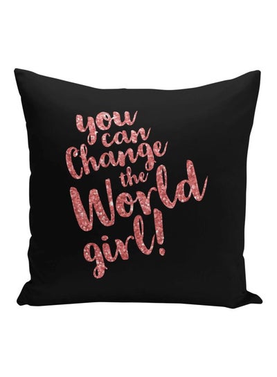 Buy You Can Quote Printed Decorative Pillow Black/Pink 16x16inch in Saudi Arabia