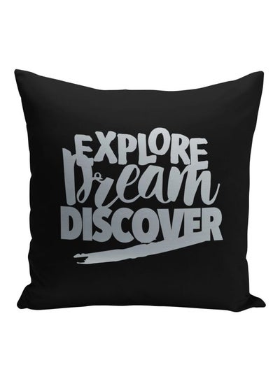 Buy Explore Dream Discover Printed Decorative Pillow Black/Silver 16x16inch in Saudi Arabia