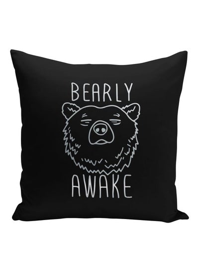 اشتري وسادة زينة مطبوع عليها عبارة "Bearly Awake" أسود / أبيض كريمي 16x16بوصة في السعودية