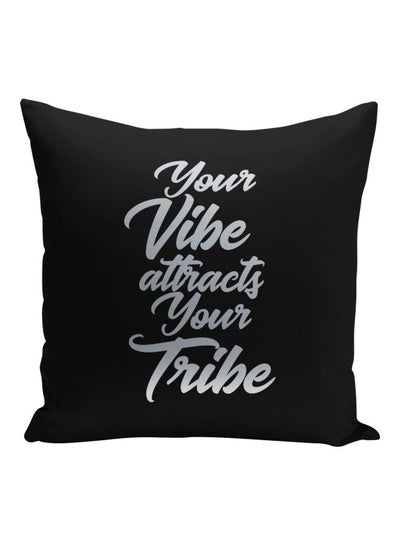 اشتري وسادة زينة مطبوع عليها عبارة "Your Vibe Attracts Your Tribe" أسود/فضي 16x16بوصة في السعودية