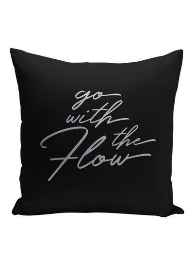 اشتري وسادة للزينة بطبعة عبارة "Go With The Flow" أسود/فضي 16x16بوصة في السعودية