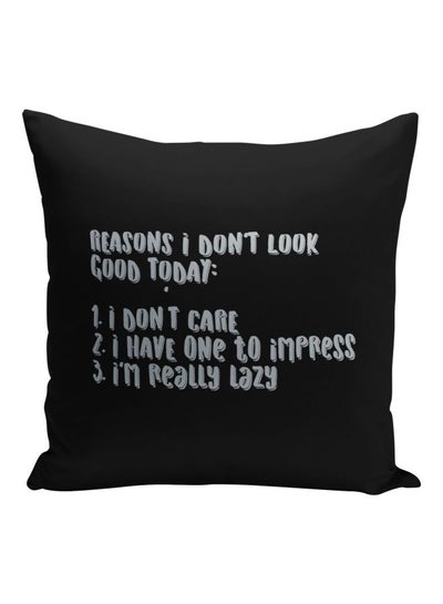 Buy Look Good Today Quote Printed Square Pillow Black/Silver 16x16inch in Saudi Arabia