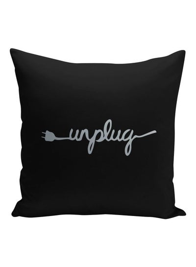 اشتري وسادة زينة مطبوع عليها عبارة "Unplug" أسود/ فضي لامع 16x16بوصة في السعودية