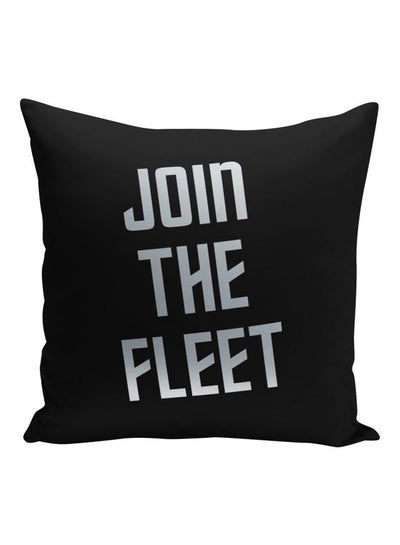 Buy Join The Fleet Quote Printed Decorative Pillow Black/Silver 16x16inch in Saudi Arabia