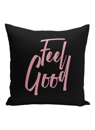 Buy Feel Good Printed Decorative Pillow Black/Pink 16x16inch in UAE