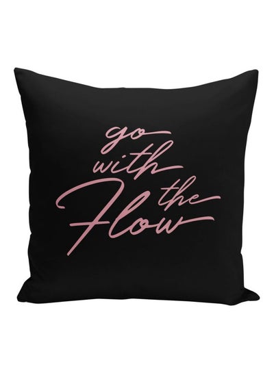 اشتري وسادة للزينة بطبعة عبارة "Go With The Flow" أسود/وردي 16x16بوصة في السعودية