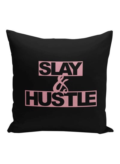 اشتري وسادة زينة مطبوع عليها عبارة "Slay And Hustle" أسود/وردي 16x16بوصة في السعودية